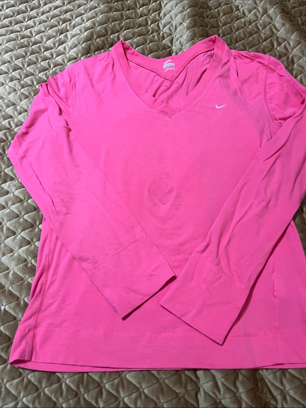 Nike Women’s Hot Pink Long-Sleeve V-Neck Performance Tee